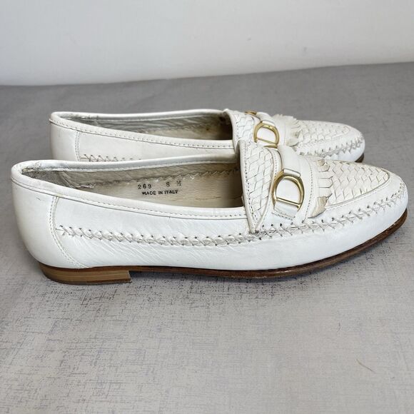David Eden White Leather Kilt‎ Loafers Shoes 8 M Made in Italy Preppy Resort Clint Brown/White Leather Kiltie Loafers main image 4